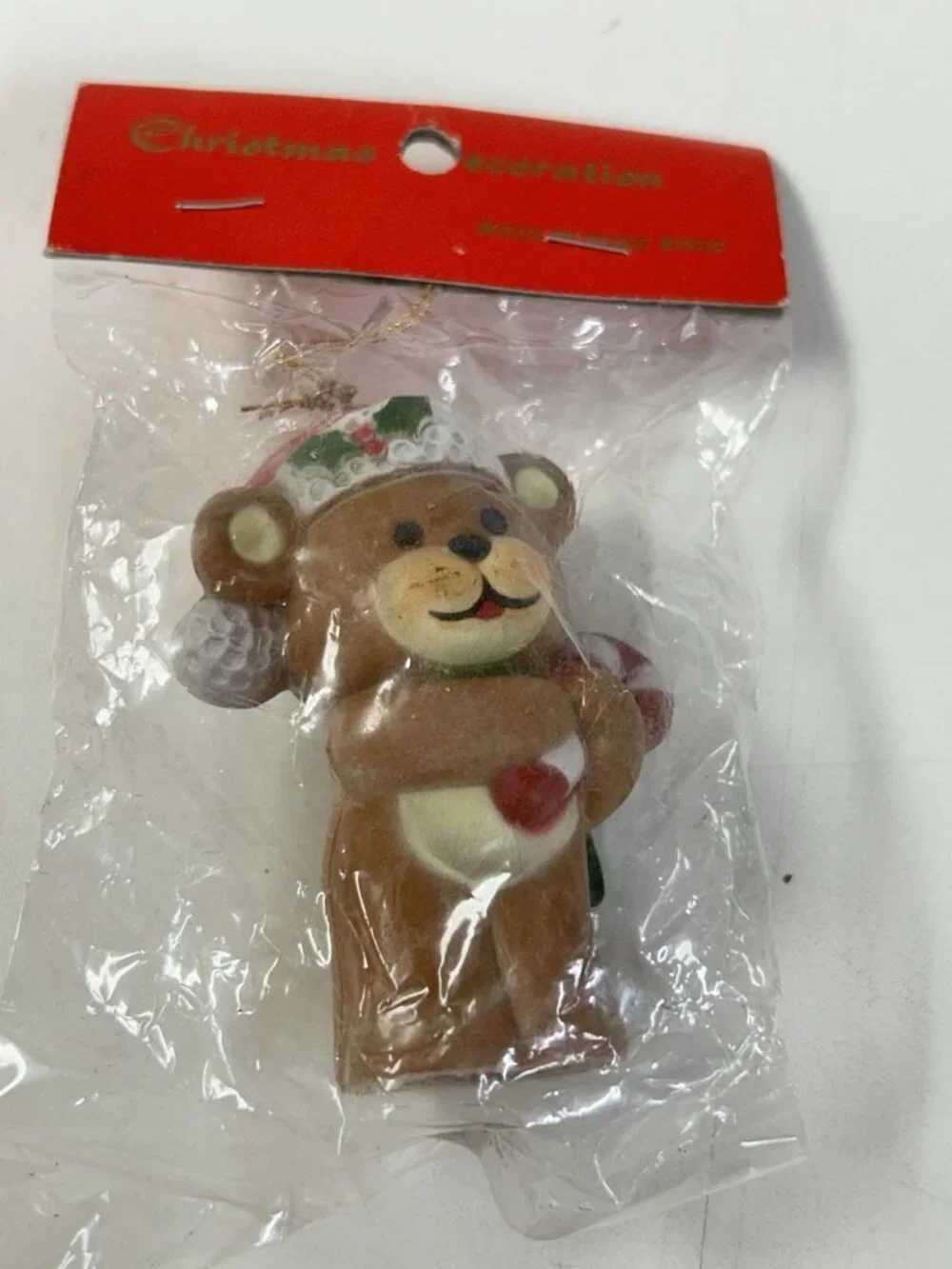 Vintage Set of 2 Teddy Bear Christmas Ornaments Hong Kong Xmas Decorations NOS